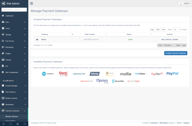 Manage Gateways Admin